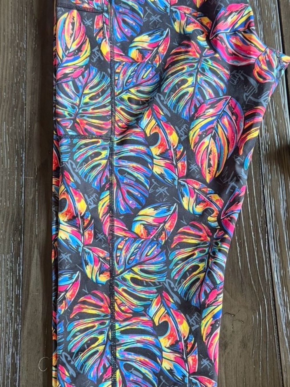 Constantly Varied Gear Neon Tropical Leaf Leggings in Multicolor on Black